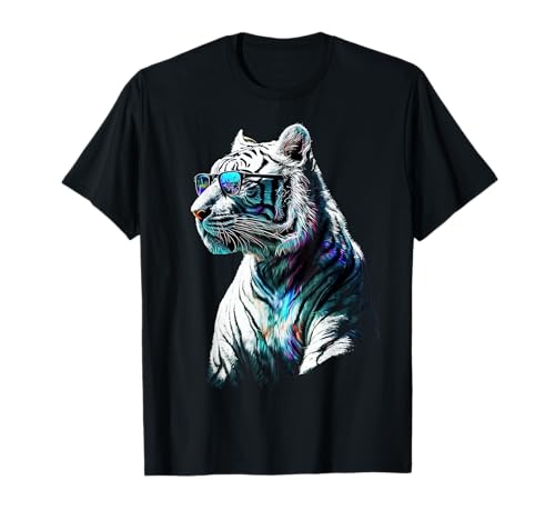 White Tiger Sunglasses Colourful Art Animal Tiger T-Shirt