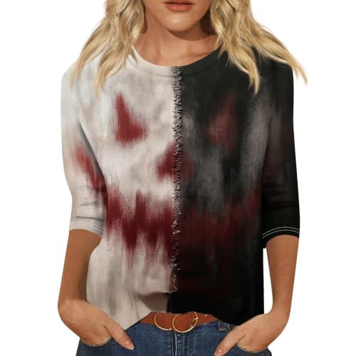 Image of Women Spooky Halloween Graphic Shirt 3 /4 Length Sleeve Crewneck Top | Halloween Funny Printed Pumpkin Plus Size Tshirts 2026 Fall Outfits Skeleton Tee Going Out Tops