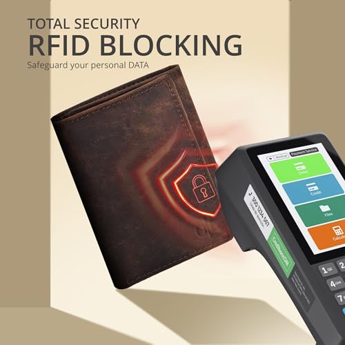 real leather mens trifold wallet rfid blocking slim minimalist front pocket - thin amp stylish with id window in gift box