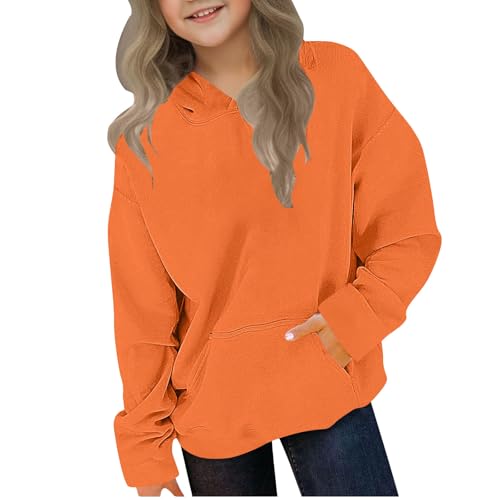 Girls Oversized Hoodies Long Sleeve Loose Hooded Sweatshirts Casual Basic Solid Color Pullover Tops for 4-14 Years