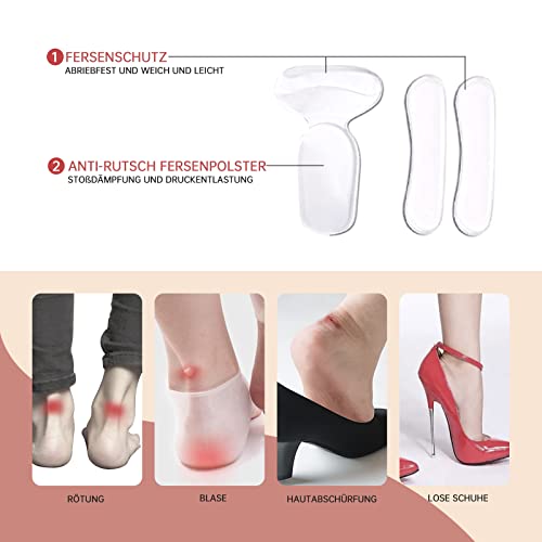 Antirutsch Einlagen Fußpflaster Set, Linderung von Fußschmerzen Geleinlagen, Antislip Silikon Einlegesohlen für Absätzschuhe (Transparent)