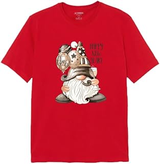 تي شيرت Happy New Year Gnome ، تي شيرت قطن احمر برسومات للعطلات، تصميم احتفالي الشتاء مقاس (9-12 سنة)