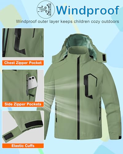 Image of Kids Rain Jacket Boys Girls Lightweight Raincoats Kids Outdoor Windbreaker Jackets with Detachable Hood