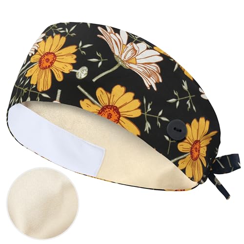 Image of Adjustable Scrub Cap with Button, Satin-Lined Cotton Scrub Hat Sweatband, Elastic Working Hat Unisex, One Size