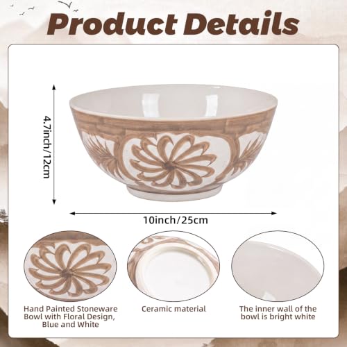 Image of Maxdot Brown and White Chinoiserie Pasta Bowl 10 X 10 X 5 Inche