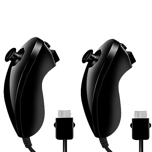 Nunchuck Controller for Wii, 2 Packs Nunchuck Video Game Controller Joystick Remote, Nunchuck Controller Compatible for Wii Wii U Console, Left and Right Hand Game Controller (Black)