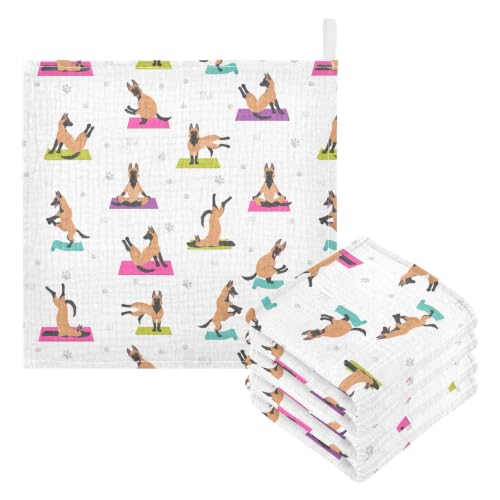 Image of vvfelixl Baby Cotton Washcloths Belgian Malinois Yoga Infants Bath Towel for Unisex Face Towels for Newborn, Natural Baby Wipes Delicate Skin, 11.8 X 11.8 inch, one sizex3
