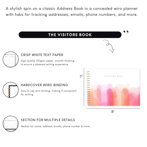 Image of Visitor Book - 8 x 12 Inches | Wiro Bound Guest Register for Hotels, Offices, Exhibitions, Boutiques & Business Use | Medium Size Visitor Log Book for Reception & Front Desk