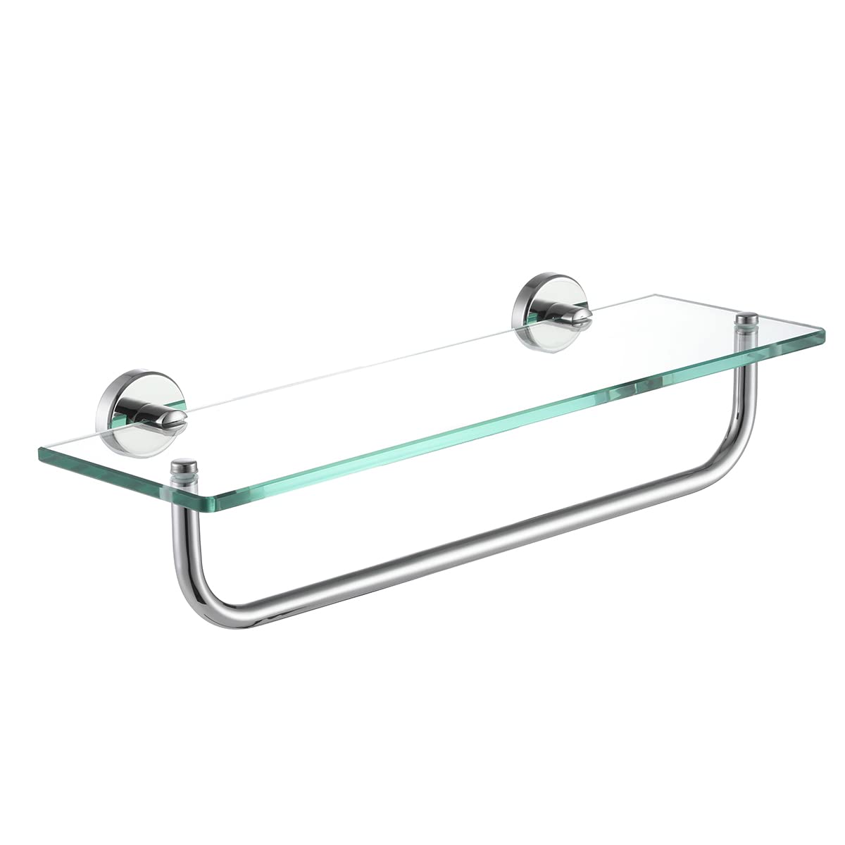 JQK Bathroom Glass Shelf Polished Chome, Shelf with 15 Inch Towel Bar Tempered Glass Shower Storage 16 by 5 inches, 304 Stainless Steel Silver Finish Wall Mount, TGS100-CH