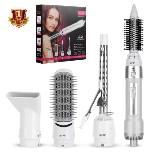 Hair Dryer Brush, Blowout Brush 5 In1 Hair Dryer, One-Step Blow Dryer Brush Volumizing Hair Straightener,3-Step Temperature Adjustment Hot Air Brush, Suitable for Thick Long and Short Hair(White)