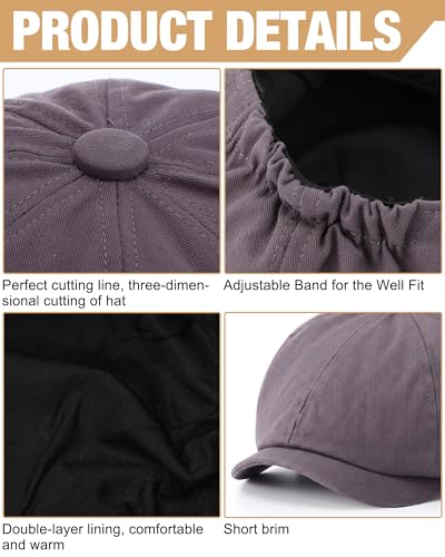 Image of Suhine 6 Pcs Newsboy Cap for Men Octagonal Hat 8 Panel Wool Blend Beret Flat Tweed Adjustable 22 to 24 Inch