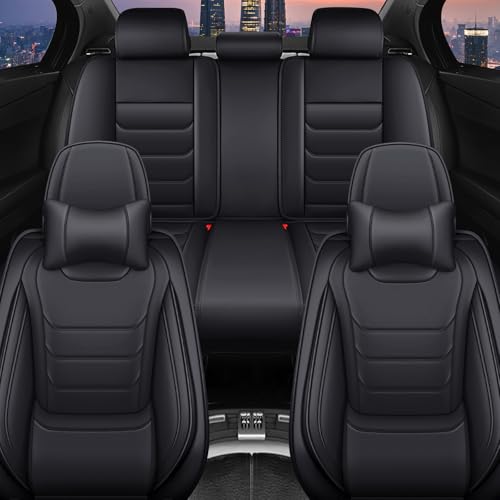 Image of Car Seat Covers Fit for Chevrolet Tahoe 1995-2025, Leather Automotive Seat Covers for Trucks, Heavy-Duty Wear Resistant Seat Protectors, Easy to Install, 5 Seats with Pillows, Black