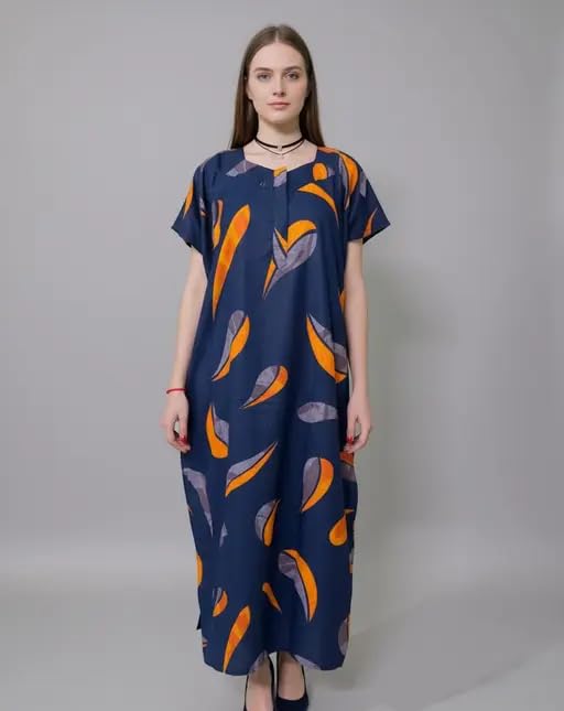 Ladies Cotton Nighty Front Zip Closure Printed Design | Half Sleeve Soft Night Dress for Daily Use_37-picture-10