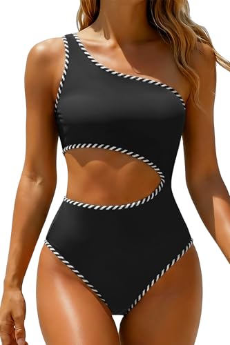 Image of Women's One Piece Swimsuit- One Shoulder Bathing Suit Cutout Tummy Control Swimwear