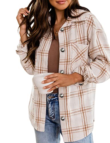 Qiaomai Women's Casual Plaid Shacket Lapel Button Up Short Brushed Shirt Jacket Coat (Beige-S) Qiaomai Women's Casual Plaid Shacket Lapel Button Up Short Brushed Shirt Jacket Coat (Beige-S)