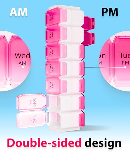 Image of BEXEEN Extra Large Pill Organizer 2 Times a Day, XL Pill Box 7 Day with Big AM /PM Compartments, Fits Large Vitamins, Supplements & Gummies, for 7 or 14-Day Use, Color-Coded, Senior-Friendly, No Spills