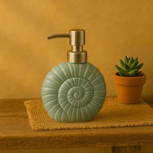 Image of Ceramic Soap Dispenser 300ml (Set of 1) | Multipurpose Liquid Soap, Lotion & Hand Wash Pump Bottle for Bathroom & Kitchen | Solid Grey Shell Design