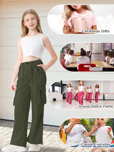 Image of Cromoncent Cargo Pants Girls & Women Parachute Pants Y2K Baggy Rave Clothes Waterproof with Pockets, 6 Years - 3XL