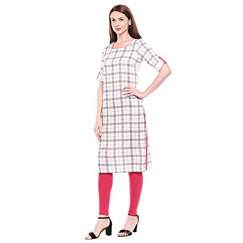 Image of Aurelia Womens Round Neck Checked Kurta