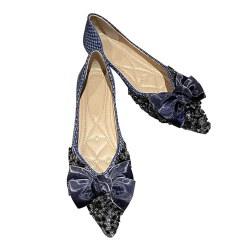 SAILING LU Dressy Shoes for Women Pointed Toe Bowknot Ballet Flats Comfortable Light Weight Slip on Walking Loafers