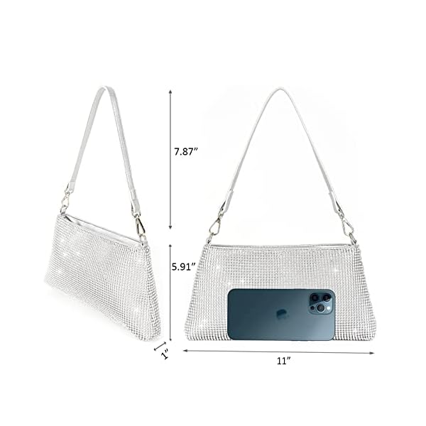 Valleycomfy Bling Evening Clutch Bag for Women Lady Girl Bride Rhinestone Purse For Prom Cocktail Party Wedding Engagement, Silver - Image 3