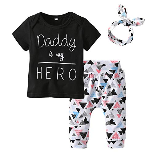 Image of Derouetkia Baby Girls 3Pcs Outfit Set Letters T-Shirt Tops Pants with Headband