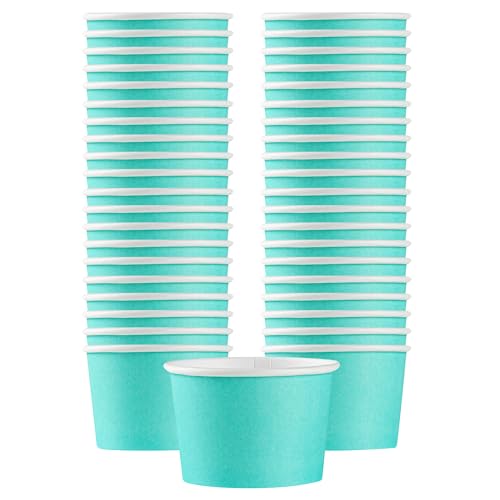 Image of Coppetta 4 Ounce Dessert Cups, 200 Disposable Ice Cream Cups - Lids Sold Separately, Heavy-Duty, Turquoise Paper Frozen Yogurt Bowls, For Hot And Cold Foods - Restaurantware