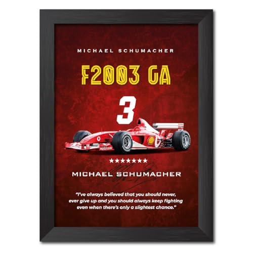 Image of TenorArts Michael Schumacher Poster Frame F1 Racing Car F2003 GA Formula One Photo Framed Painting with Matt Finish Black Textures (12 inches x 9inches)