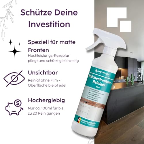 HOTREGA Küchenfronten Reiniger Matt 500 ml | Für matte Küchenfronten und empfindliche Oberflächen | Entfernt Fingerabdrücke & Alltagsschmutz