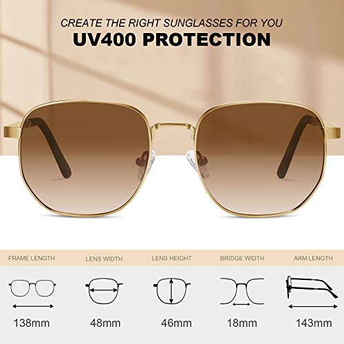 AVAWAY Polarized Sunglasses for Womens Gold Metal Frame UV Protection Category 3 Sun Shades Sunnies Square4