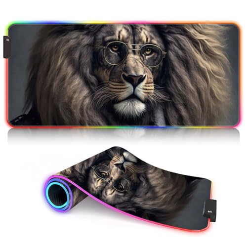Tapis Bureau XL PC Hipster Lion RGB Clavier et Souris XL (31,5 x 11,8 x 0,12 Pouces) Tapis Souris Long et étendu pour Plus précision et Vitesse 9 Couleurs...