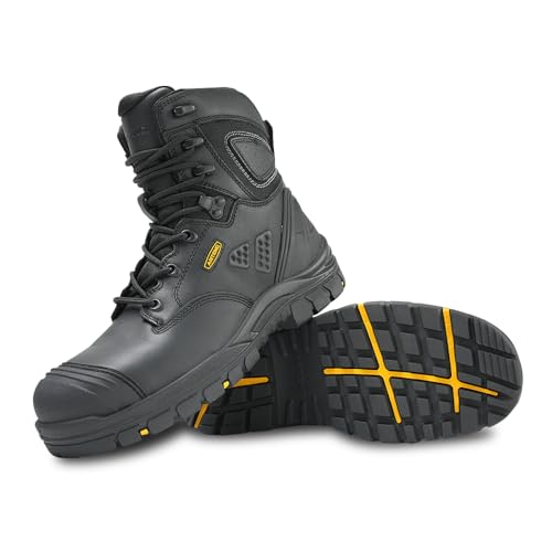 Image of Men's Work Boots, Oiled Nubuck Leather Steel Toes Mens Work Shoes, Non Slip Lace Up Protective Shoes, 8 Inch, Anti-Static, Anti-Puncturing, Anti-Fatigue (AT505, Black,9)
