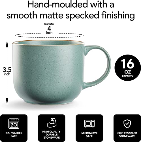 Maison Neuve Riverside Collection 4-Piece Mug Set - Hand Crafted Ceramic Stoneware Mug Set, Modern Dining Mugs, Large & Multipurpose Shape Mugs, Microwave & Dishwasher Safe - California Teal, 16 Oz #TOP2