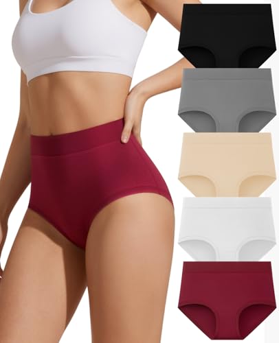 linccure Women's Cotton High Waisted Underwear Full Coverage Briefs 5 Pack