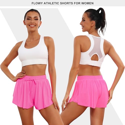 2 in 1 Flowy Athletic Shorts for Women - Gym Double Layer Butterfly Shorts Pack3