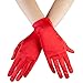Ruiuzi Guanti corti di raso Guanti da polso Guanti da donna Guanti da cerimonia per banchetti da ballo Guanto per feste (Rosso)