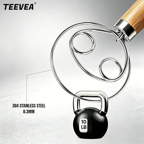Image of TEEVEA Danish Dough Whisk Stainless Steel Wooden Handle for Sourdough Bread | 4-Loop Food-Grade Steel Dutch Whisk, Even Mixing, Replaces Dough Hook and Mixing Spoon, Nonstick Easy Clean, Sourdough Mixer