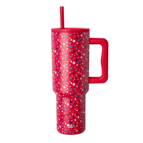 Image of Simple Modern 4th of July 40 oz Trek Tumbler with Handle and Straw Lid | Cup Holder Friendly Insulated Stainless Steel Travel Mug | Star Speckled Banner