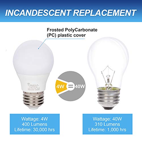 Simba Lighting Led A15 Refrigerator Light Bulbs (4-Pack) 4W 40W Replacement Small For Appliances, Freezers, Ceiling Fans, 120V, E26 Standard Medium Base, Frosted Cover, Not Dimmable, 3000K Soft White #TOP4