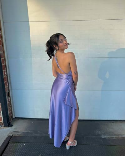 RYANTH One Shoulder Satin Bridesmaid Dresses for Women Mermaid Prom Dress Bodycon Formal Cocktail Party Gowns with Slit3