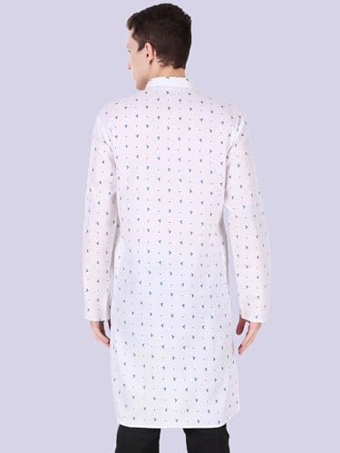 Image of SKAVIJ Mens Cotton Long Sleeve Tunic Printed Kurta (Blue, X-Large)