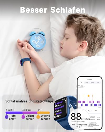BIGGERFIVE Pametni sat za djecu, sat za praćenje fitnessa Digitalni sat za fitness s pedometrom, 24/7 puls, 5ATM vodootporan, monitor spavanja, budilica, puzzle igre, 1,5' HD zaslon osjetljiv na dodir za djevojčice i dječake 3-14