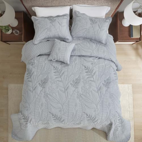 Image of Bedspread oversized Queen 102x118,Beautiful Leaf Stitching,5 PCGrey