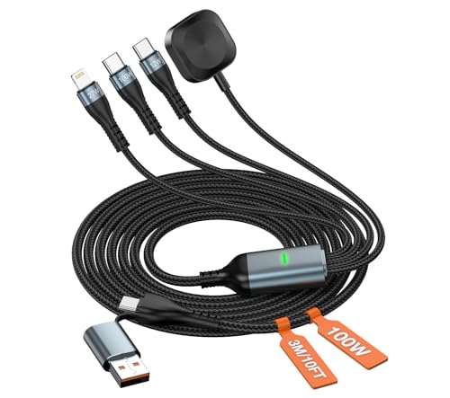 Câble de charge multiple 100W 4-en-2 avec chargeur Apple Watch de 3m