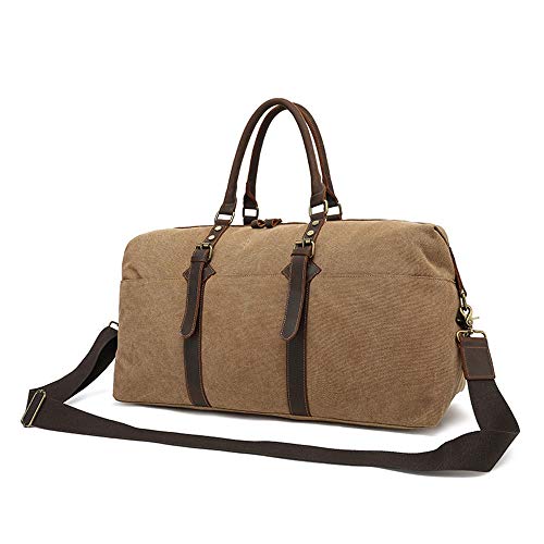 Duffle Bag Canvas Weekend Bag Waterproof Tote Bag Gym Sports for Travel, Workout(Khaki)2