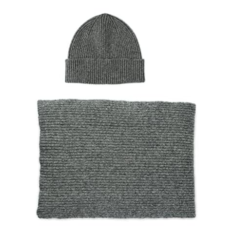The Cashmere Choice Beanie Hat Scarf Set Rib - Lomond Lambswool - Clyde - Chunky Knit (Grey) Cover