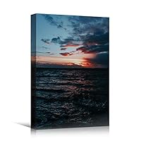 Canvas Wall Art Dark Ocean Sunset Bedroom Contemporary Dramatic Landscape Mountain Multicolor Photography - 12x18 inches