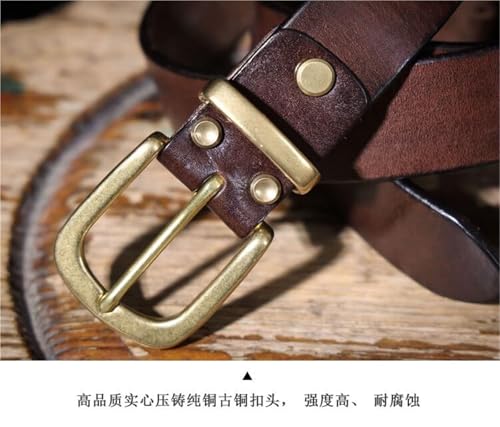 Ceinture rétro homme en cuir épais véritable kaki ajustable 130cm