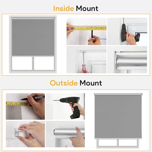Sunfree Blackout Roller Shades Window Shades Cordless Blackout Window Blinds with Thermal Insulated for Bedroom,Office,48" W x 72" H,Grey