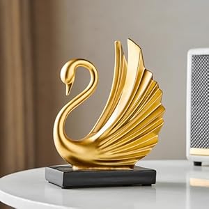 FJS Modern Gold Statue Swan Decor for Living Room, 7.08″ H Luxury Sculptures Home Décor Accents for Entryway TV Stand Coffee Table Ceterpiece, Resin Decorations for Dining Room Bedroom Office (Small)